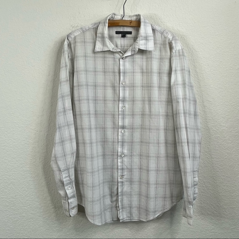 John Varvatos Plaid Window Pane Button Front Shirt